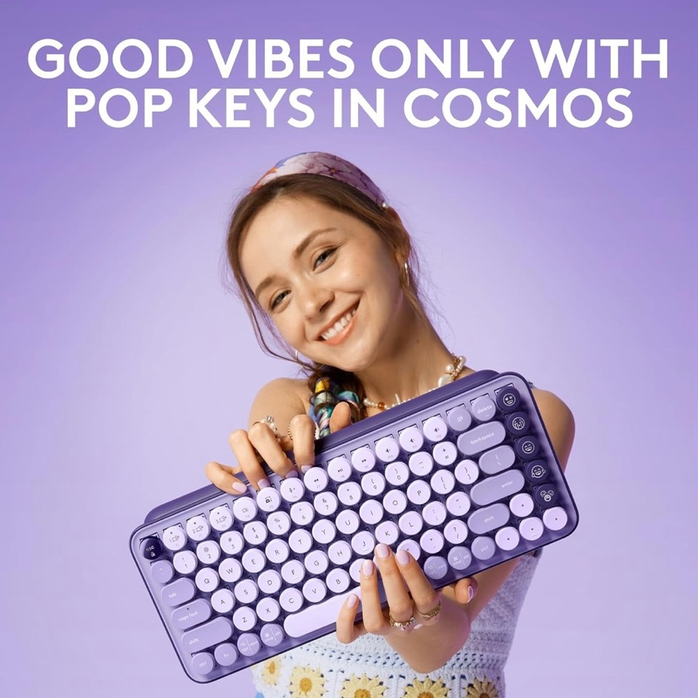 Logitech Purple Wireless Retro Round-Key Keyboard - Picture 2 of 11